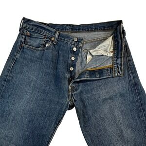 Levi Strauss 501 Men Medium Blue Wash Denim Button Fly Jeans Waist 36x32 Casual